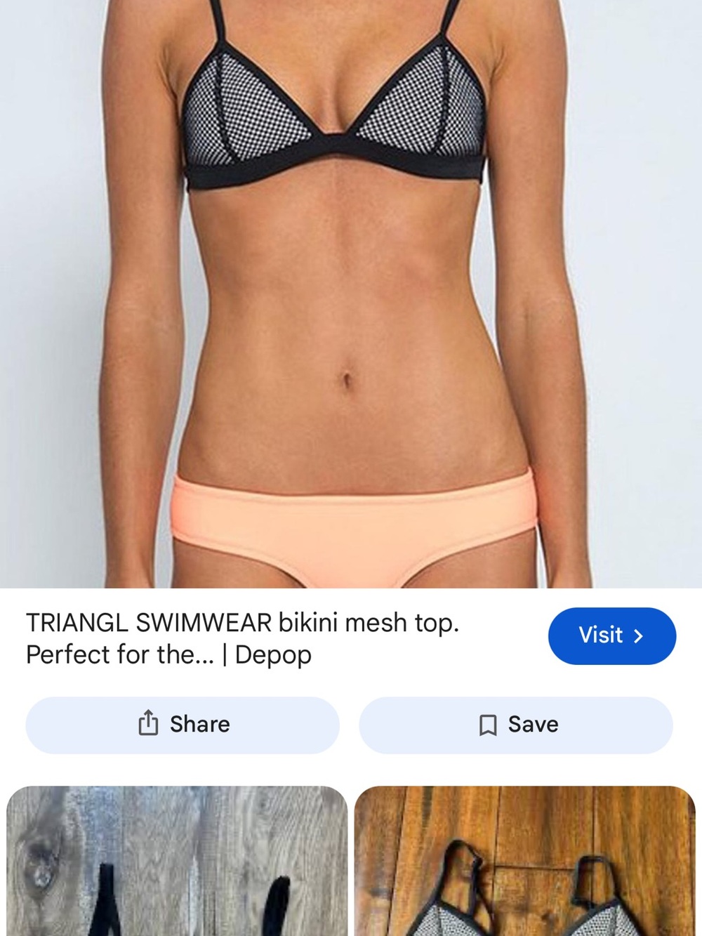 triangl swimwear Black Mesh Triangle Bikini Top with Peach Bottoms